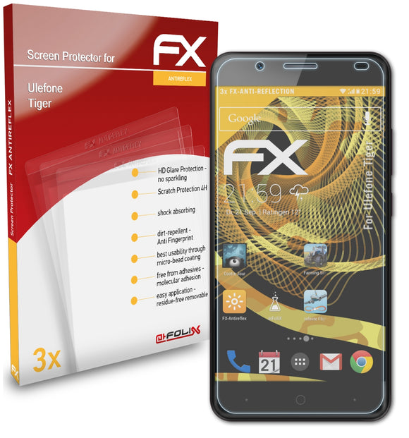 atFoliX FX-Antireflex Displayschutzfolie für Ulefone Tiger