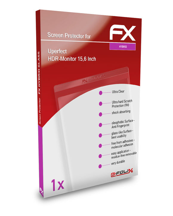 atFoliX FX-Hybrid-Glass Panzerglasfolie für Uperfect HDR-Monitor 15,6 Inch