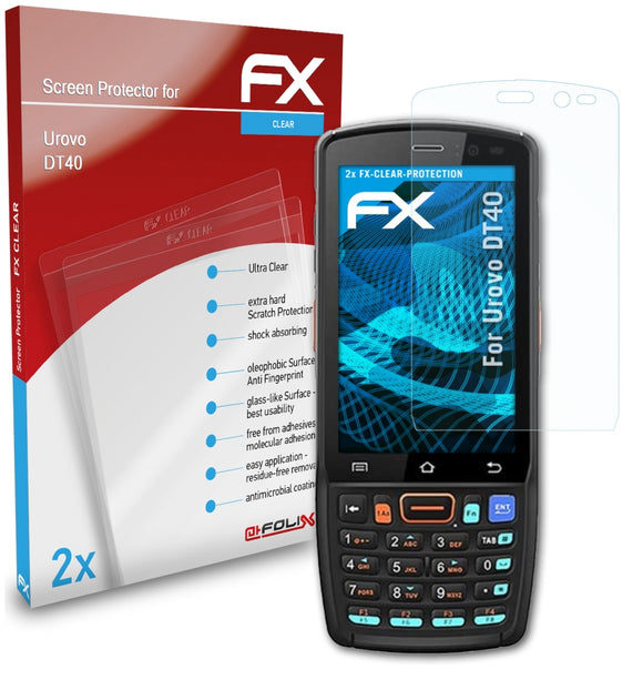 atFoliX FX-Clear Schutzfolie für Urovo DT40