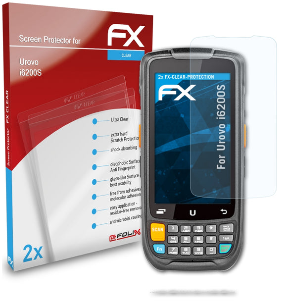 atFoliX FX-Clear Schutzfolie für Urovo i6200S