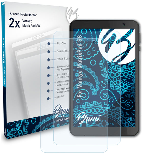 Bruni Basics-Clear Displayschutzfolie für Vankyo MatrixPad S8