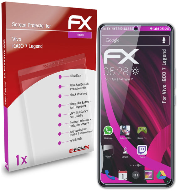 atFoliX FX-Hybrid-Glass Panzerglasfolie für Vivo iQOO 7 Legend