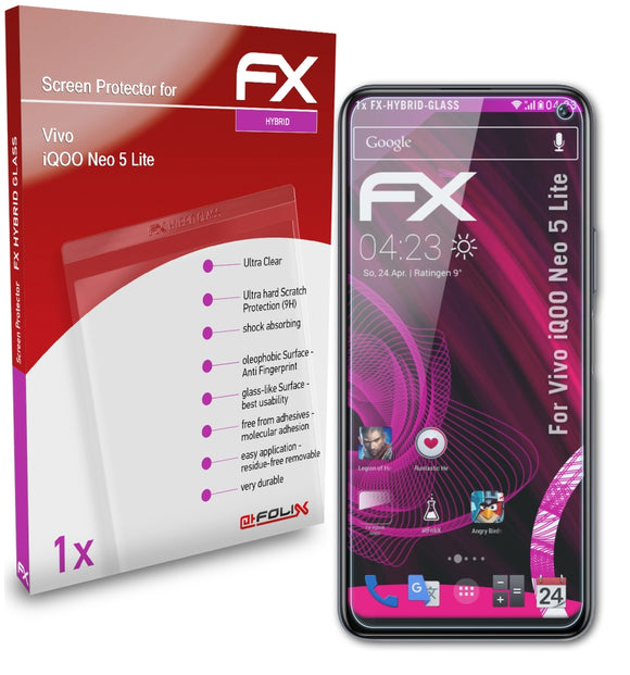 atFoliX FX-Hybrid-Glass Panzerglasfolie für Vivo iQOO Neo 5 Lite