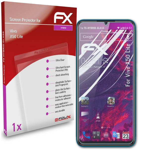 atFoliX FX-Hybrid-Glass Panzerglasfolie für Vivo X50 Lite