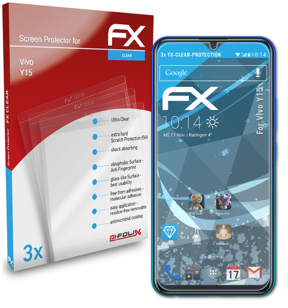 atFoliX FX-Clear Schutzfolie für Vivo Y15