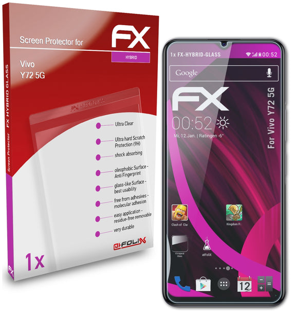 atFoliX FX-Hybrid-Glass Panzerglasfolie für Vivo Y72 5G