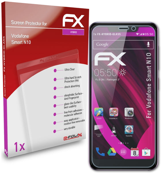 atFoliX FX-Hybrid-Glass Panzerglasfolie für Vodafone Smart N10