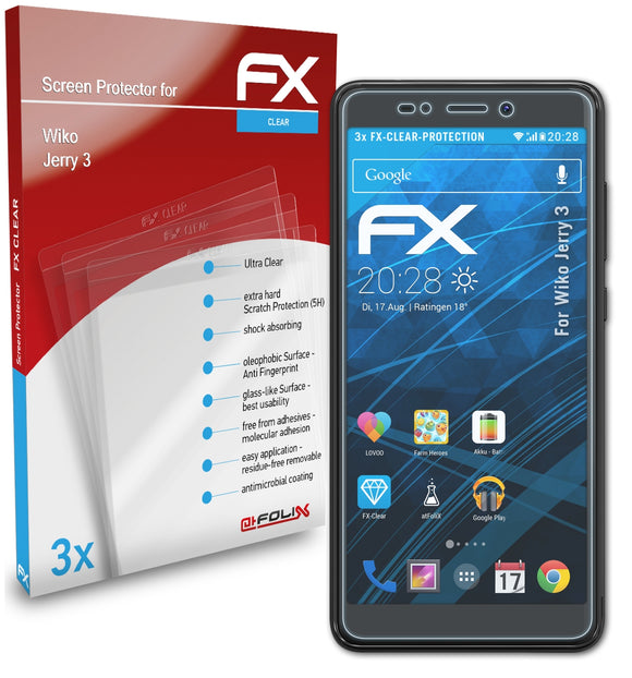 atFoliX FX-Clear Schutzfolie für Wiko Jerry 3