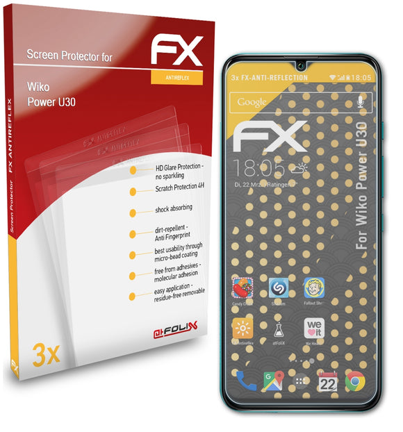 atFoliX FX-Antireflex Displayschutzfolie für Wiko Power U30