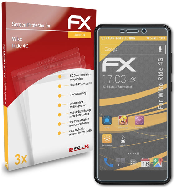 atFoliX FX-Antireflex Displayschutzfolie für Wiko Ride 4G