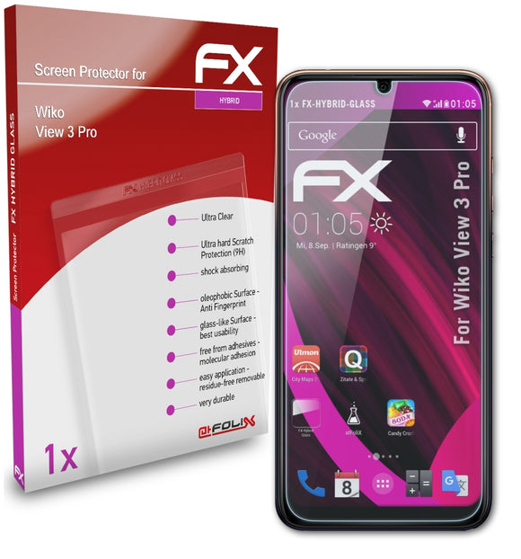 atFoliX FX-Hybrid-Glass Panzerglasfolie für Wiko View 3 Pro