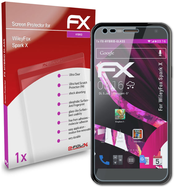 atFoliX FX-Hybrid-Glass Panzerglasfolie für WileyFox Spark X