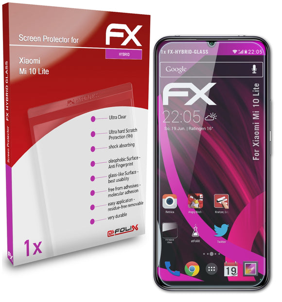 atFoliX FX-Hybrid-Glass Panzerglasfolie für Xiaomi Mi 10 Lite