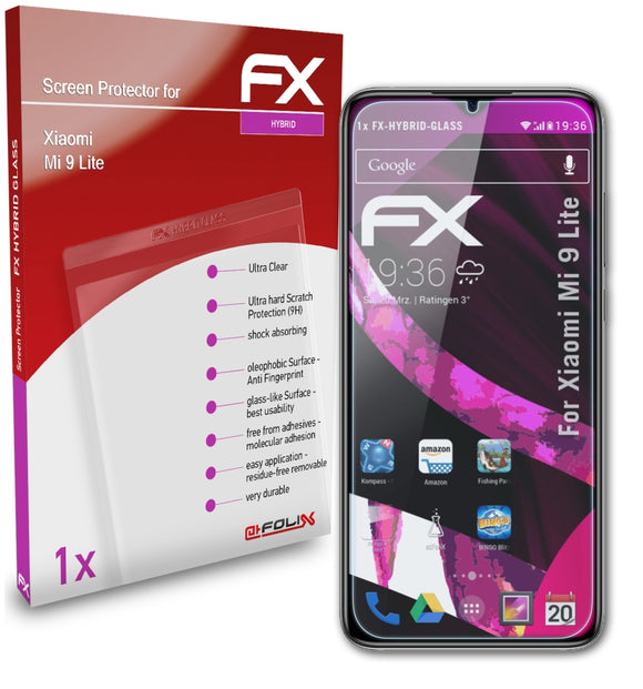 atFoliX FX-Hybrid-Glass Panzerglasfolie für Xiaomi Mi 9 Lite
