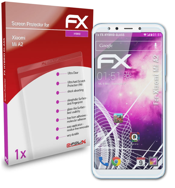 atFoliX FX-Hybrid-Glass Panzerglasfolie für Xiaomi Mi A2