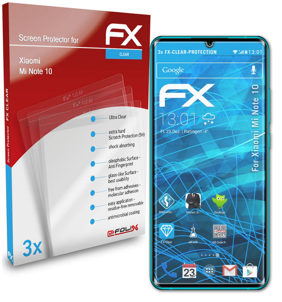 atFoliX FX-Clear Schutzfolie für Xiaomi Mi Note 10