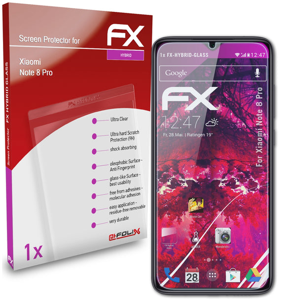atFoliX FX-Hybrid-Glass Panzerglasfolie für Xiaomi Note 8 Pro