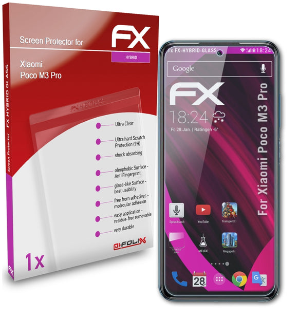atFoliX FX-Hybrid-Glass Panzerglasfolie für Xiaomi Poco M3 Pro