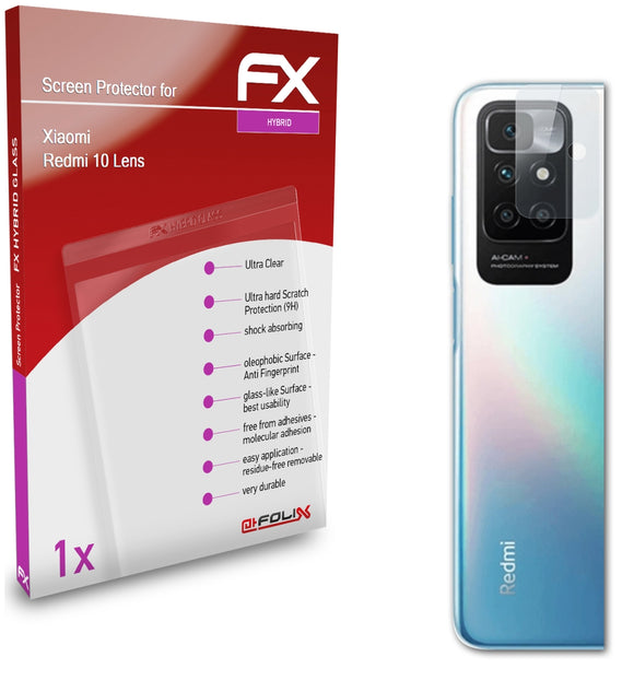 atFoliX FX-Hybrid-Glass Panzerglasfolie für Xiaomi Redmi 10 Lens