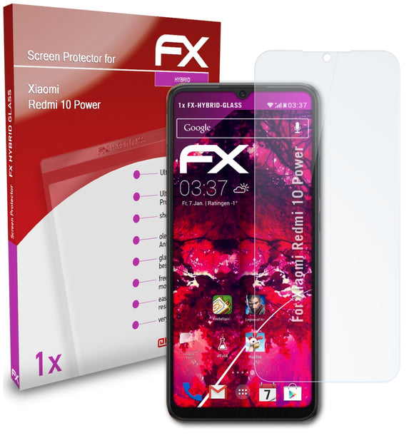 atFoliX FX-Hybrid-Glass Panzerglasfolie für Xiaomi Redmi 10 Power