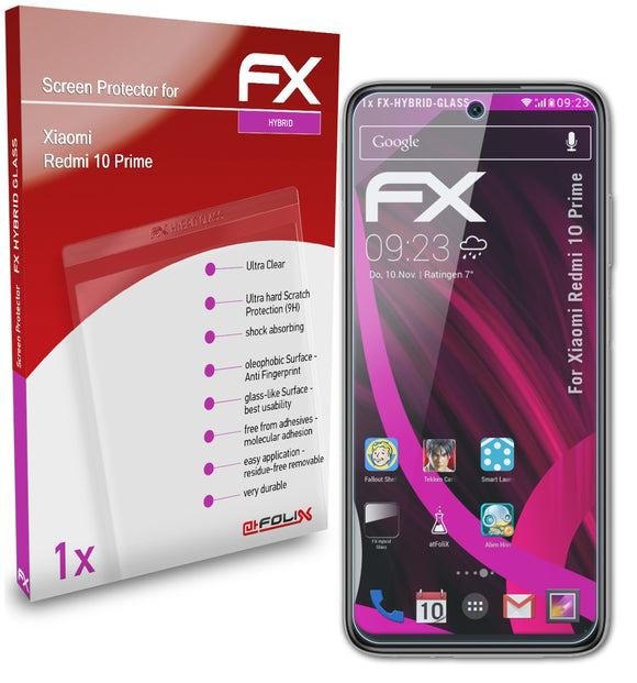 atFoliX FX-Hybrid-Glass Panzerglasfolie für Xiaomi Redmi 10 Prime