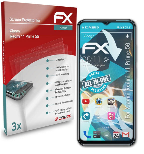 atFoliX FX-ActiFleX Displayschutzfolie für Xiaomi Redmi 11 Prime 5G