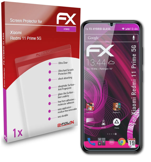 atFoliX FX-Hybrid-Glass Panzerglasfolie für Xiaomi Redmi 11 Prime 5G