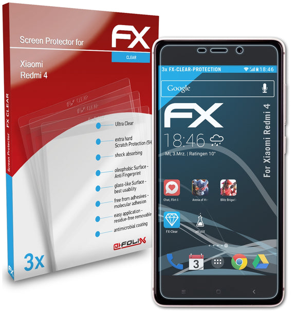 atFoliX FX-Clear Schutzfolie für Xiaomi Redmi 4