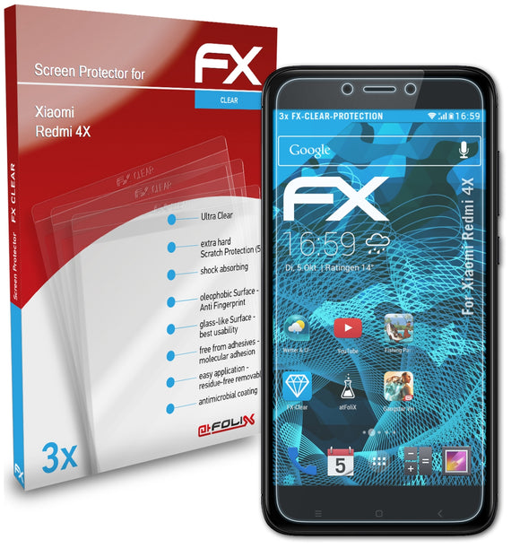 atFoliX FX-Clear Schutzfolie für Xiaomi Redmi 4X