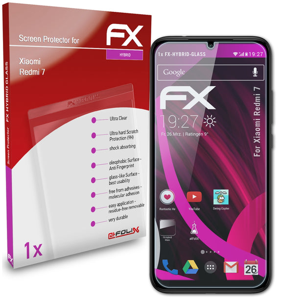 atFoliX FX-Hybrid-Glass Panzerglasfolie für Xiaomi Redmi 7
