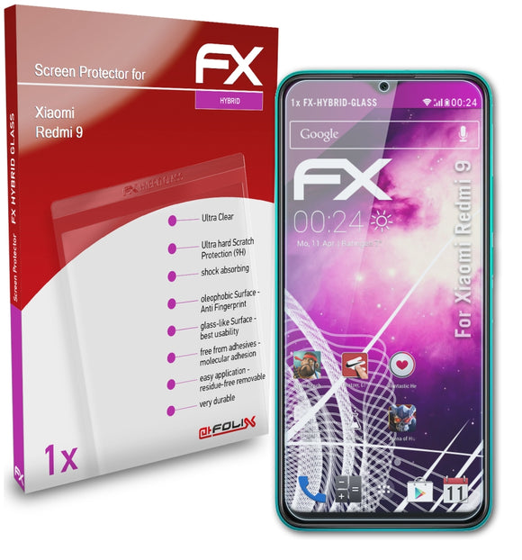 atFoliX FX-Hybrid-Glass Panzerglasfolie für Xiaomi Redmi 9