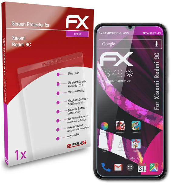 atFoliX FX-Hybrid-Glass Panzerglasfolie für Xiaomi Redmi 9C
