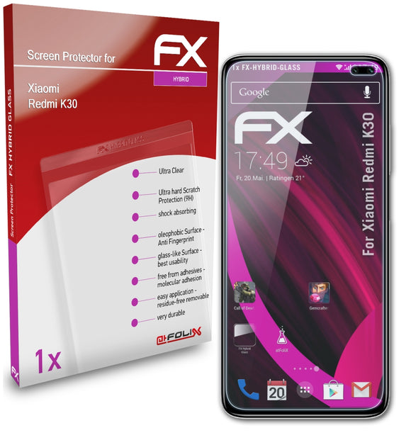 atFoliX FX-Hybrid-Glass Panzerglasfolie für Xiaomi Redmi K30