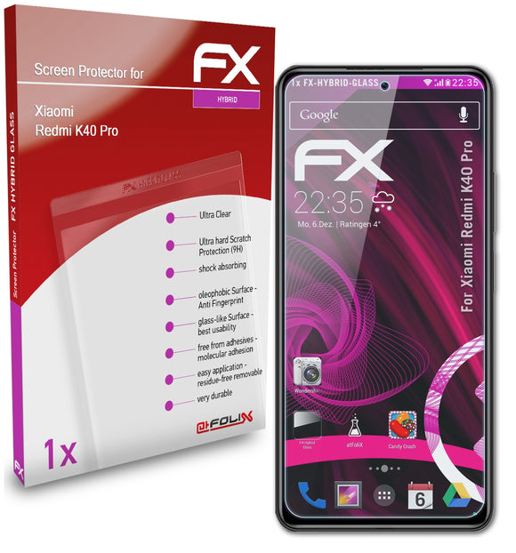atFoliX FX-Hybrid-Glass Panzerglasfolie für Xiaomi Redmi K40 Pro