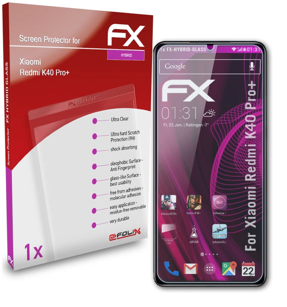 atFoliX FX-Hybrid-Glass Panzerglasfolie für Xiaomi Redmi K40 Pro+