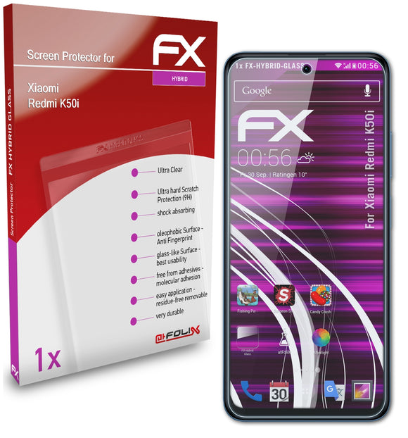 atFoliX FX-Hybrid-Glass Panzerglasfolie für Xiaomi Redmi K50i