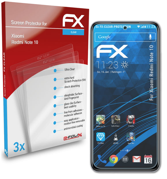 atFoliX FX-Clear Schutzfolie für Xiaomi Redmi Note 10
