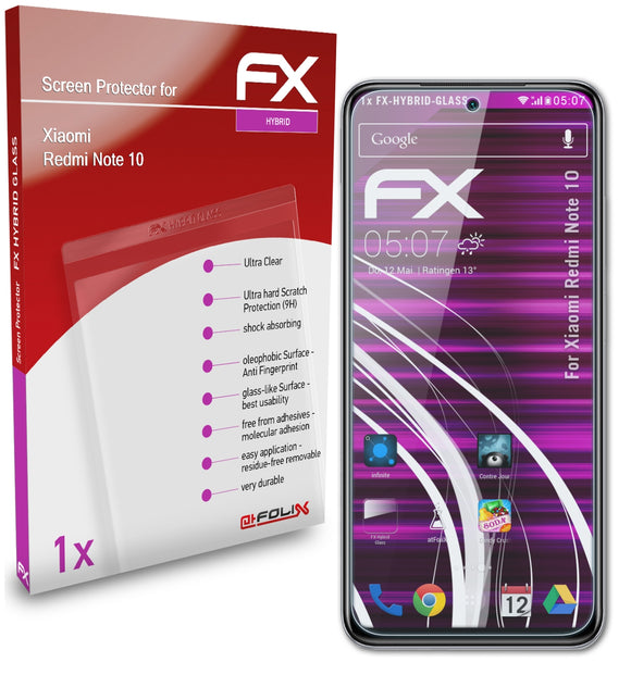 atFoliX FX-Hybrid-Glass Panzerglasfolie für Xiaomi Redmi Note 10