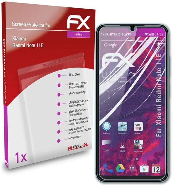 atFoliX FX-Hybrid-Glass Panzerglasfolie für Xiaomi Redmi Note 11E