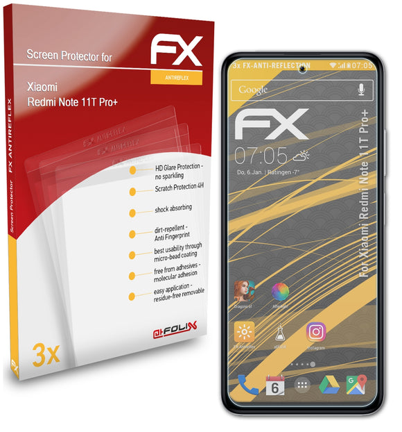 atFoliX FX-Antireflex Displayschutzfolie für Xiaomi Redmi Note 11T Pro+