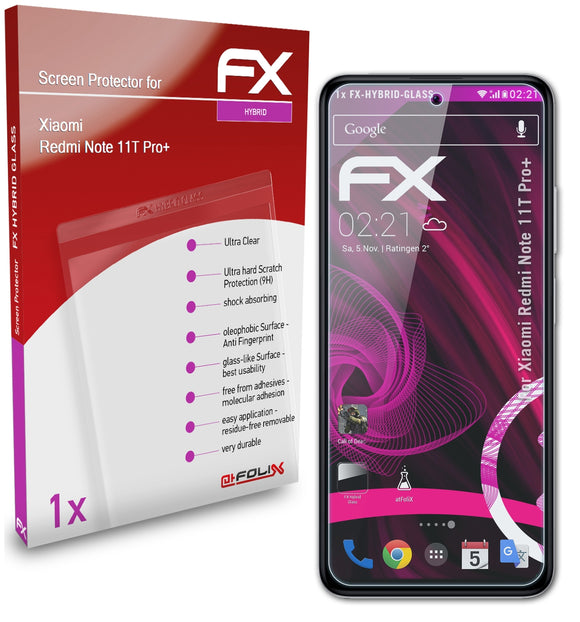atFoliX FX-Hybrid-Glass Panzerglasfolie für Xiaomi Redmi Note 11T Pro+