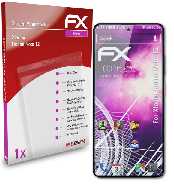 atFoliX FX-Hybrid-Glass Panzerglasfolie für Xiaomi Redmi Note 12
