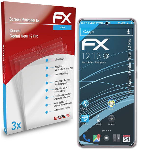 atFoliX FX-Clear Schutzfolie für Xiaomi Redmi Note 12 Pro