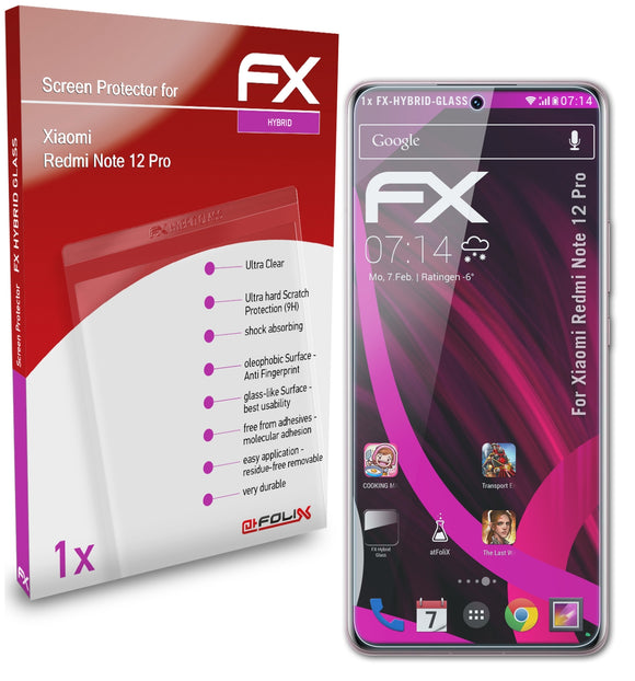 atFoliX FX-Hybrid-Glass Panzerglasfolie für Xiaomi Redmi Note 12 Pro