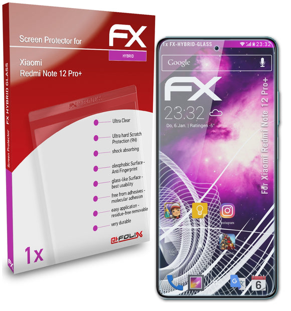 atFoliX FX-Hybrid-Glass Panzerglasfolie für Xiaomi Redmi Note 12 Pro+