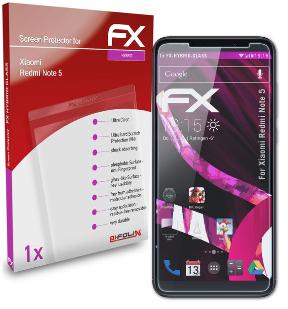 atFoliX FX-Hybrid-Glass Panzerglasfolie für Xiaomi Redmi Note 5