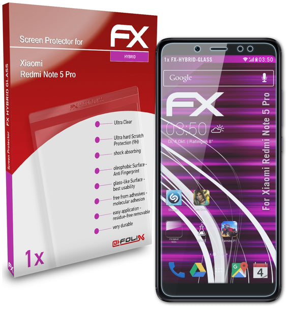 atFoliX FX-Hybrid-Glass Panzerglasfolie für Xiaomi Redmi Note 5 Pro