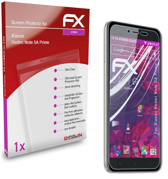 atFoliX FX-Hybrid-Glass Panzerglasfolie für Xiaomi Redmi Note 5A Prime