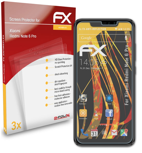 atFoliX FX-Antireflex Displayschutzfolie für Xiaomi Redmi Note 6 Pro