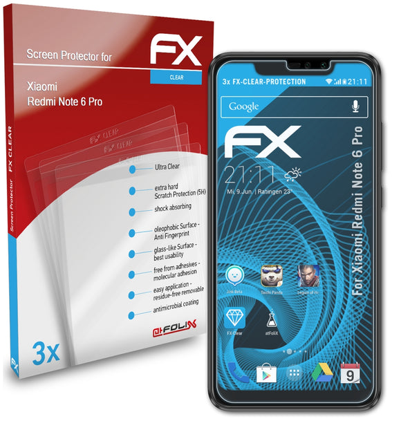 atFoliX FX-Clear Schutzfolie für Xiaomi Redmi Note 6 Pro